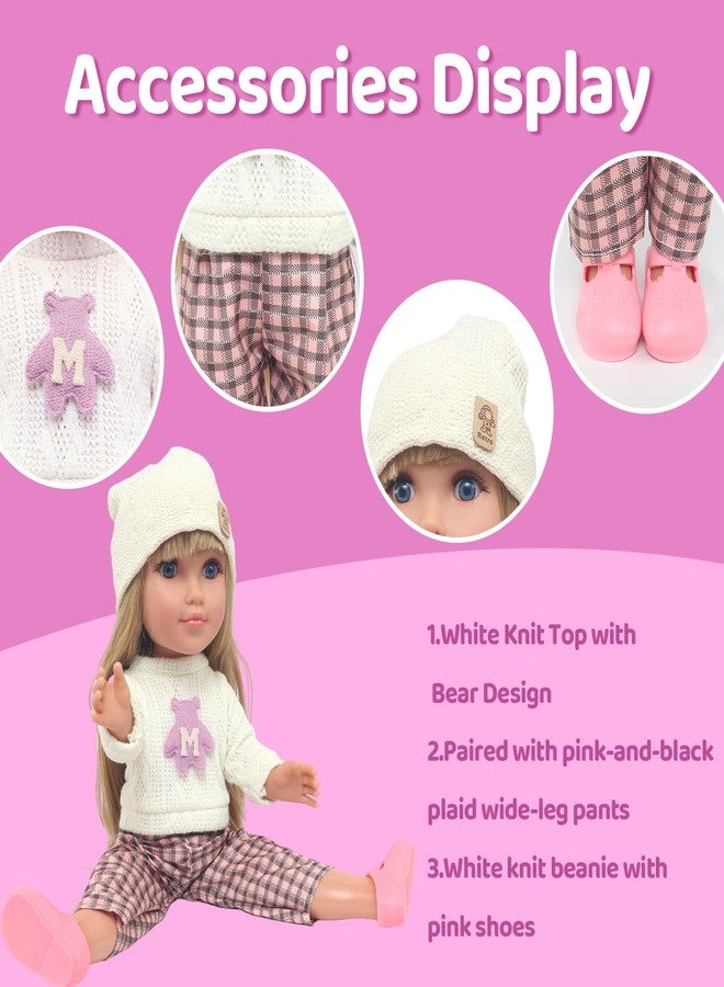 18INDC 18 Inch Girl Doll Set with 4 Accessories-Knit Top, Plaid Wide-Leg Pants, Shoes, Knit Hat-Perfect for 18 Inch Dolls, an Ideal Gift for Girls and Children (Doll Included). - Image 5